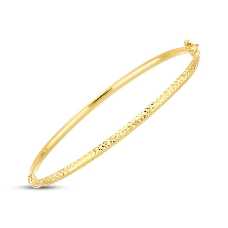 Main Image 2 of Italian Brilliance Diamond-Cut Bangle Bracelet 14K Yellow Gold 7"