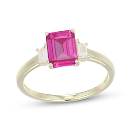 STUDIO BY KAY Emerald-Cut Pink Lab-Created Sapphire & White Lab-Created Sapphire Ring 24K Yellow Gold Vermeil Sterling Silver