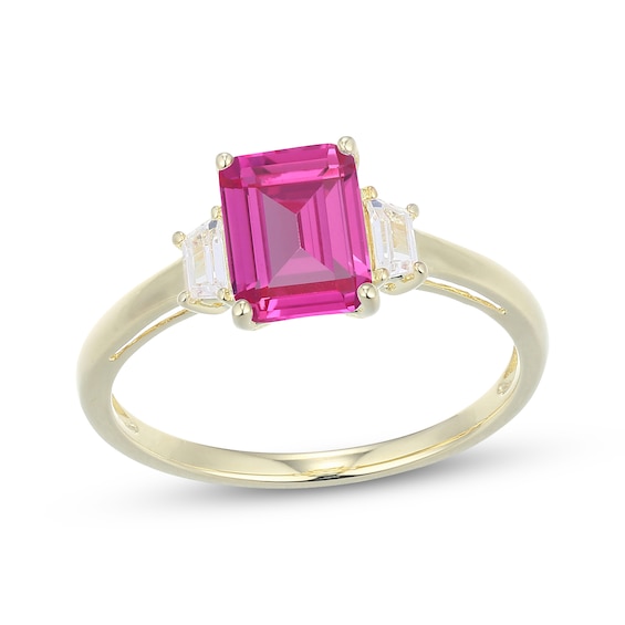 STUDIO BY KAY Emerald-Cut Pink Lab-Created Sapphire & White Lab-Created Sapphire Ring 24K Yellow Gold Vermeil Sterling Silver