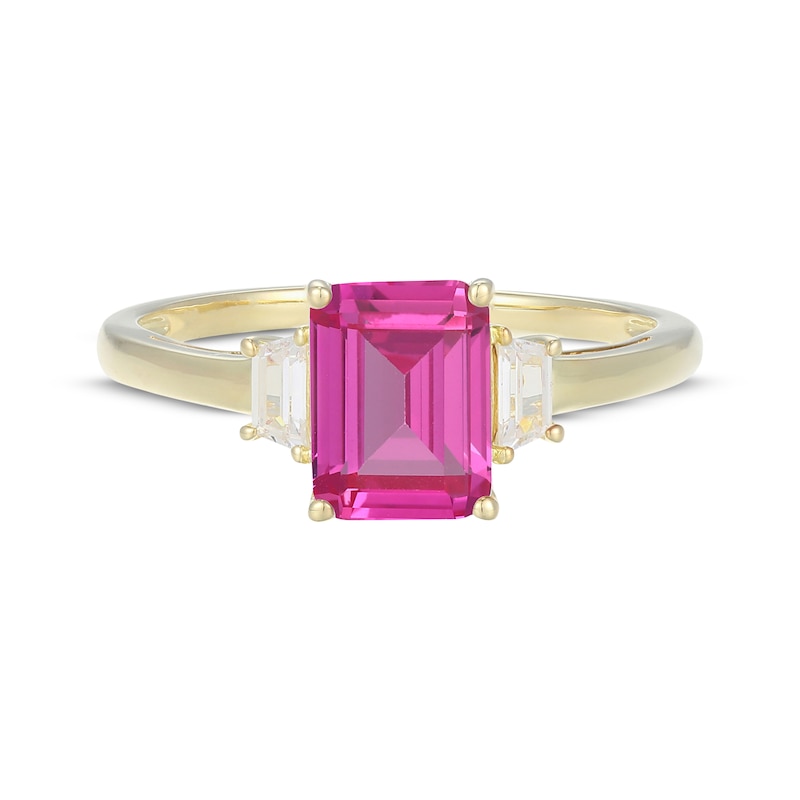 Main Image 3 of STUDIO BY KAY Emerald-Cut Pink Lab-Created Sapphire & White Lab-Created Sapphire Ring 24K Yellow Gold Vermeil Sterling Silver