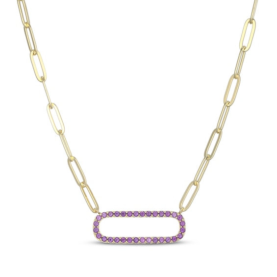 STUDIO BY KAY Capsule-Shaped Amethyst Necklace 24K Yellow Gold Vermeil Sterling Silver 18"