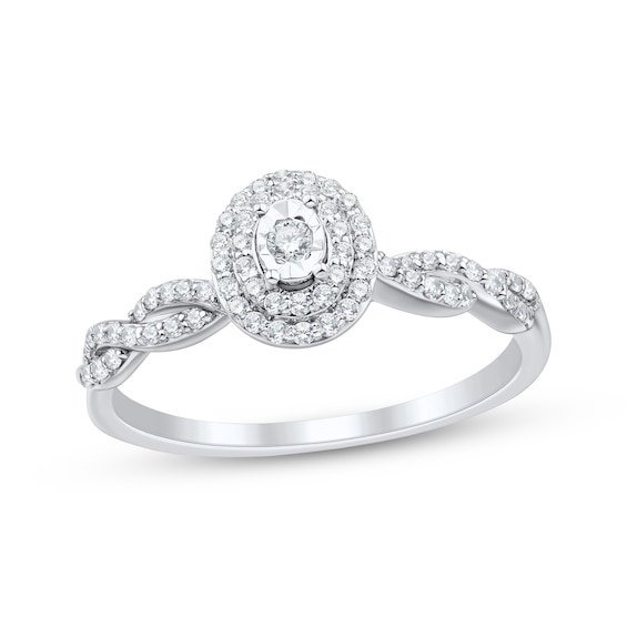 Now + Forever Round-Cut Diamond Oval Double-Halo Engagement Ring 1/4 ct tw 14K White Gold