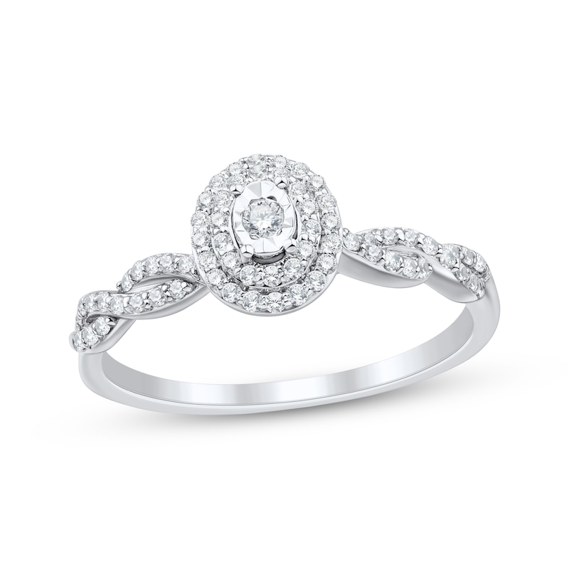 Main Image 1 of Now + Forever Round-Cut Diamond Oval Double-Halo Engagement Ring 1/4 ct tw 14K White Gold