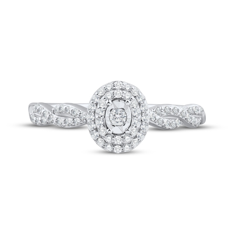 Main Image 3 of Now + Forever Round-Cut Diamond Oval Double-Halo Engagement Ring 1/4 ct tw 14K White Gold