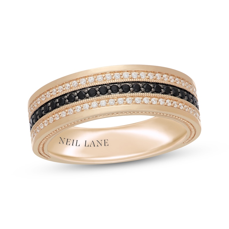 Main Image 1 of Neil Lane Men's Black & White Diamond Three-Row Wedding Band 1/2 ct tw 14K Yellow Gold