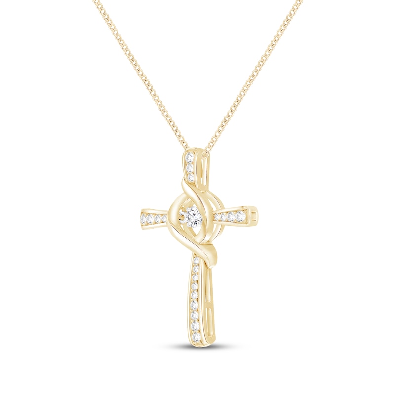 Main Image 2 of Unstoppable Love Lab-Grown Diamond Cross Necklace 1/3 ct tw 10K Yellow Gold 19"