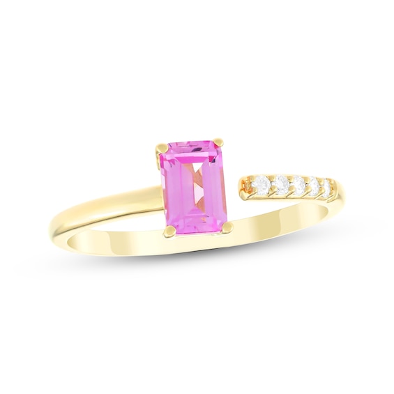 STUDIO BY KAY Emerald-Cut Pink & White Lab-Created Sapphire Deconstructed Ring 24K Yellow Gold Vermeil Sterling Silver