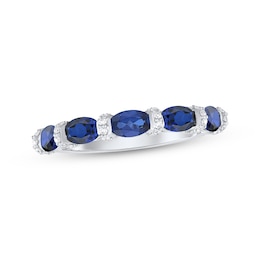 Now + Forever Oval-Cut Blue Sapphire & Diamond Anniversary Ring 1/8 ct tw 10K White Gold