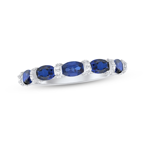 Now + Forever Oval-Cut Blue Sapphire & Diamond Anniversary Ring 1/8 ct tw 10K White Gold