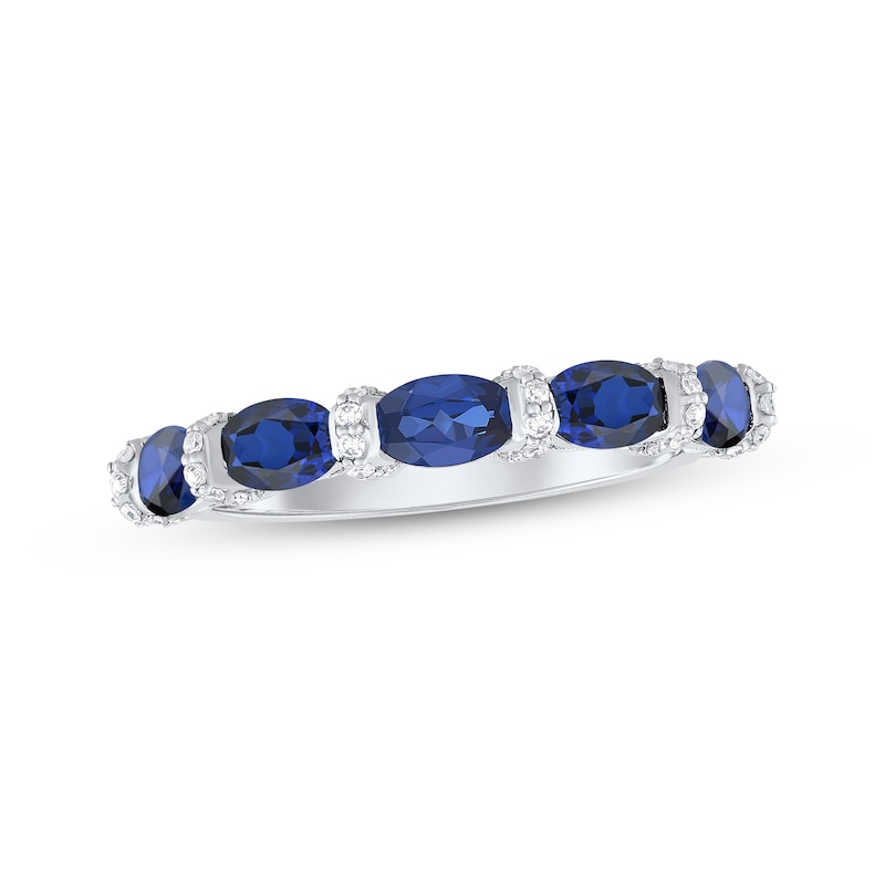 Main Image 1 of Now + Forever Oval-Cut Blue Sapphire & Diamond Anniversary Ring 1/8 ct tw 10K White Gold