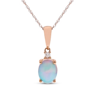 Oval-Cut Opal & Diamond Accent Necklace 10K Rose Gold 18"
