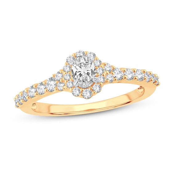 Now + Forever Diamond Engagement Ring 1/2 ct tw Oval & Round 14K Yellow Gold