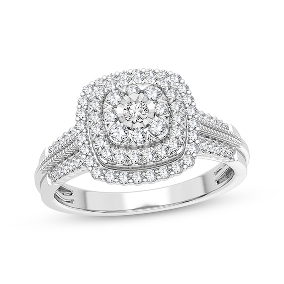 Now + Forever Multi-Diamond Center Cushion Engagement Ring 1/3 ct tw Round-cut 10K White Gold