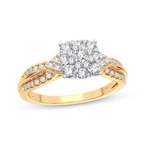 Now + Forever Multi-Diamond Center Engagement Ring 3/8 ct tw Round-cut 10K Yellow Gold