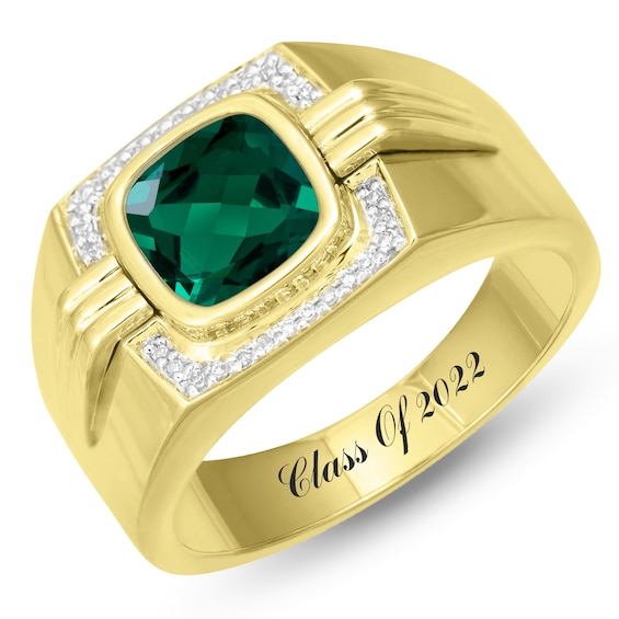 Diamond and Gemstone Men's Ring (1 Stone and Line)