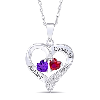 Couple's Heart-Shaped Birthstone Necklace (2 Stones and Lines)