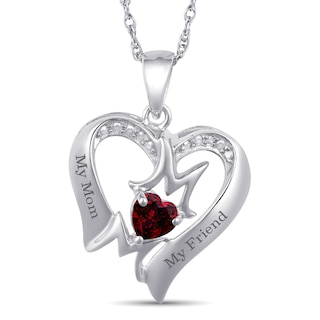 Heart Birthstone 'Mom' Necklace (1 Stone and 2 Lines)