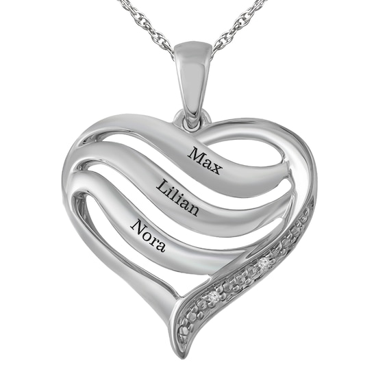 Family & Mother's Heart Necklace (1-3 Stones and Lines)