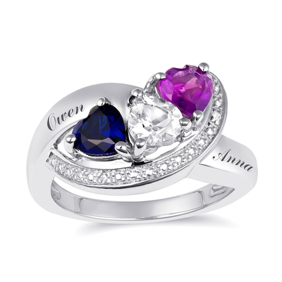 Mother's Heart-Shaped Family Birthstone Ring (1-3 Stones and 2 Lines)