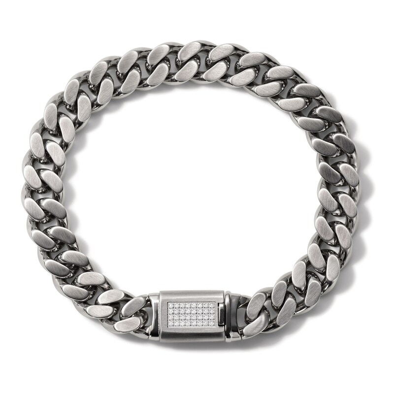 Bulova Curb Chain Bracelet 1/6 ct tw Round-cut Diamonds Stainless Steel 8"