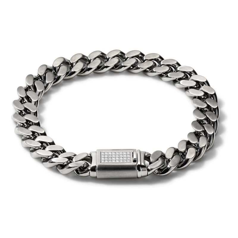 Bulova Curb Chain Bracelet 1/6 ct tw Round-cut Diamonds Stainless Steel 8.5"