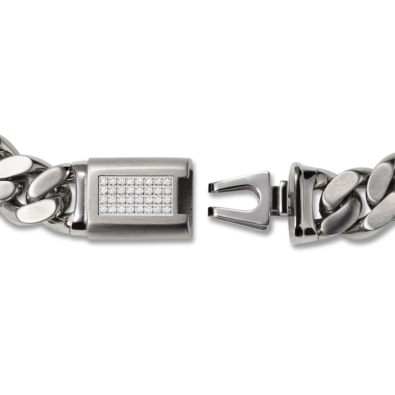 Bulova Curb Chain Bracelet 1/6 ct tw Round-cut Diamonds Stainless Steel 8.5"