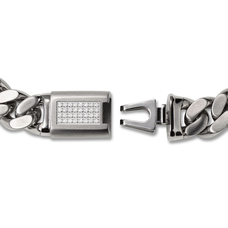 Bulova Curb Chain Bracelet 1/6 ct tw Round-cut Diamonds Stainless Steel ...