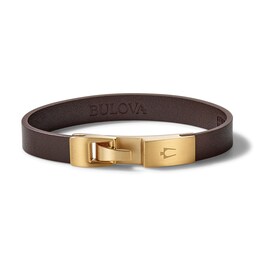 Bulova Wrap Bracelet Brown Leather 8.8&quot;