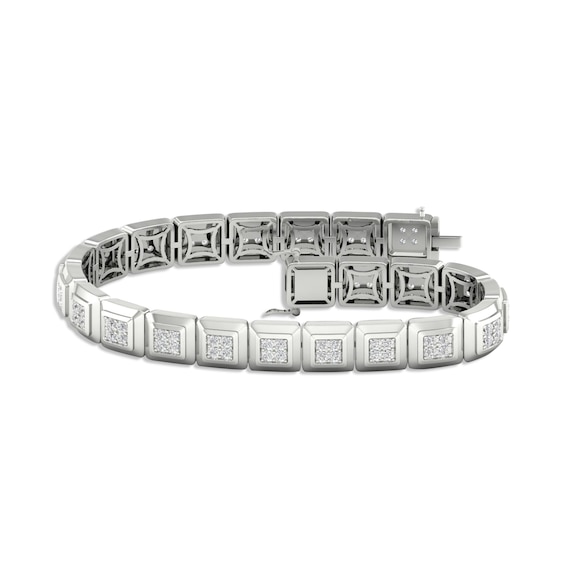 Men's KAY Lab-Grown Diamonds Square Link Bracelet 3 ct tw 14K White Gold 8.5"