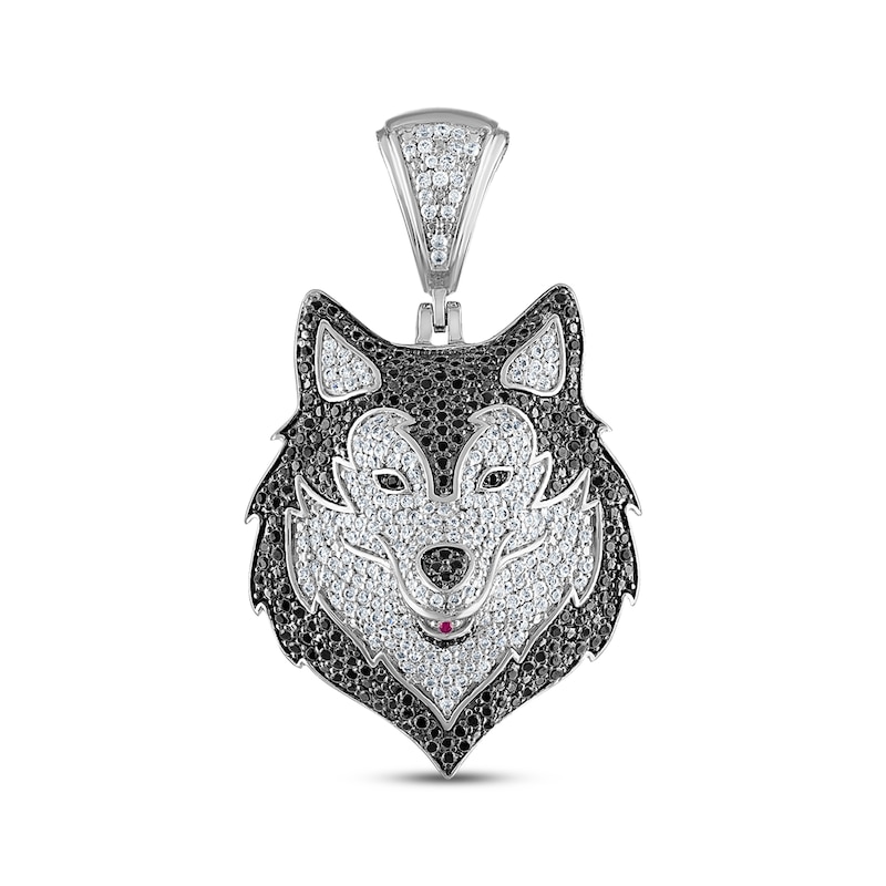Black & White Diamond & Ruby Wolf Charm 1-1/2 ct tw 10K White Gold