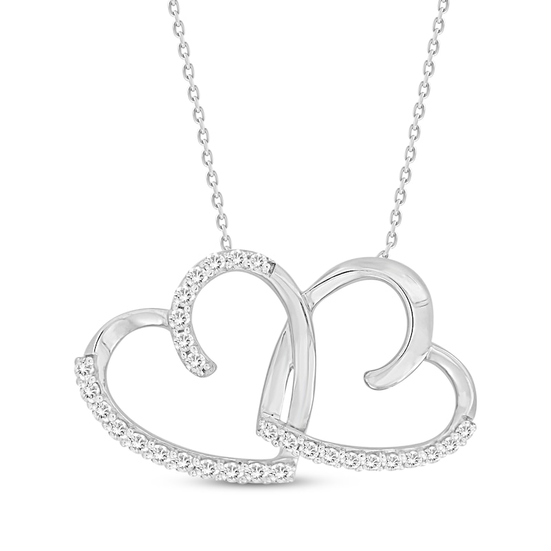 Main Image 1 of Diamond Double Heart Necklace 1/5 ct tw Sterling Silver 18”