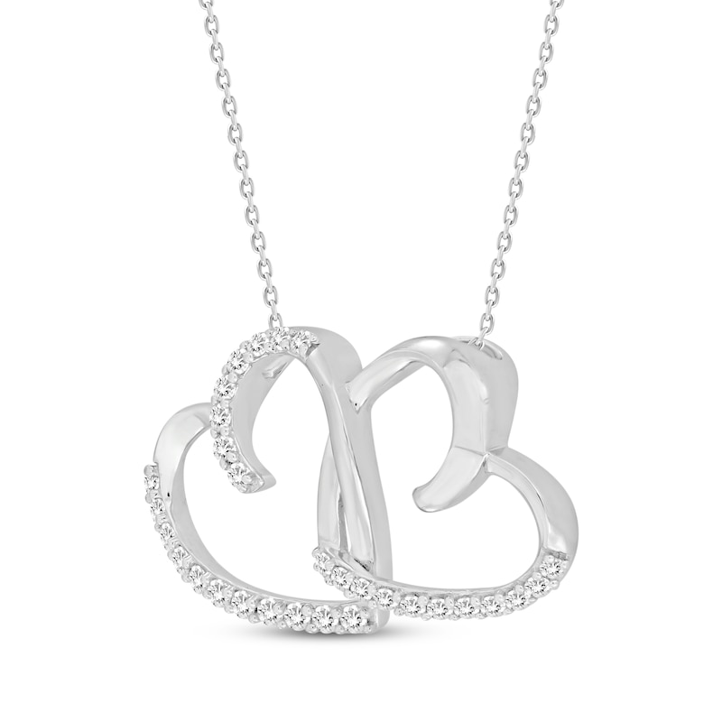 Main Image 2 of Diamond Double Heart Necklace 1/5 ct tw Sterling Silver 18”
