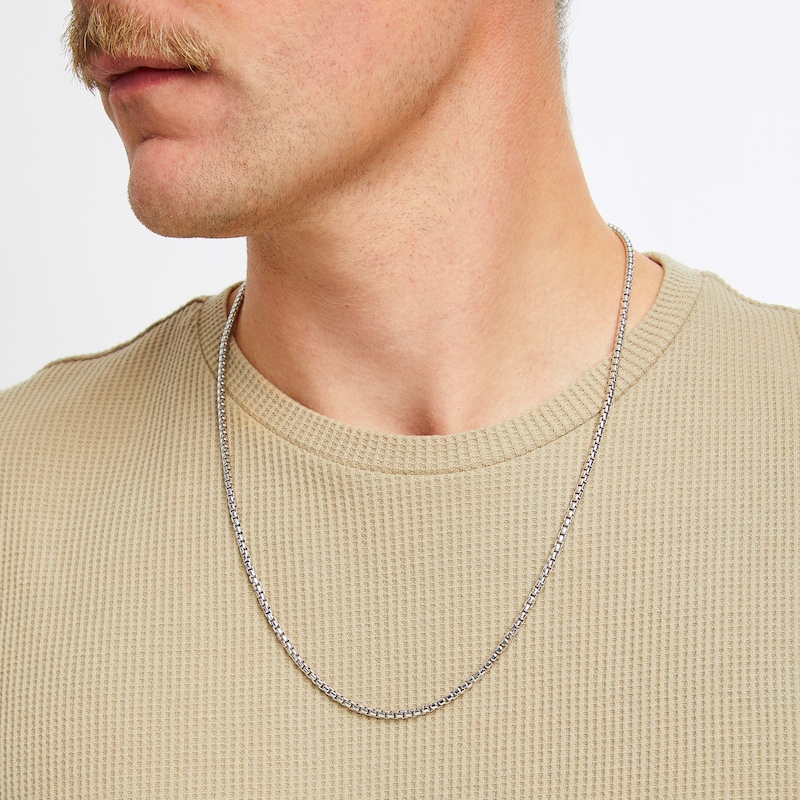 Main Image 5 of Diamond-Cut Box Chain Necklace 3mm Solid Sterling Silver 24&quot;