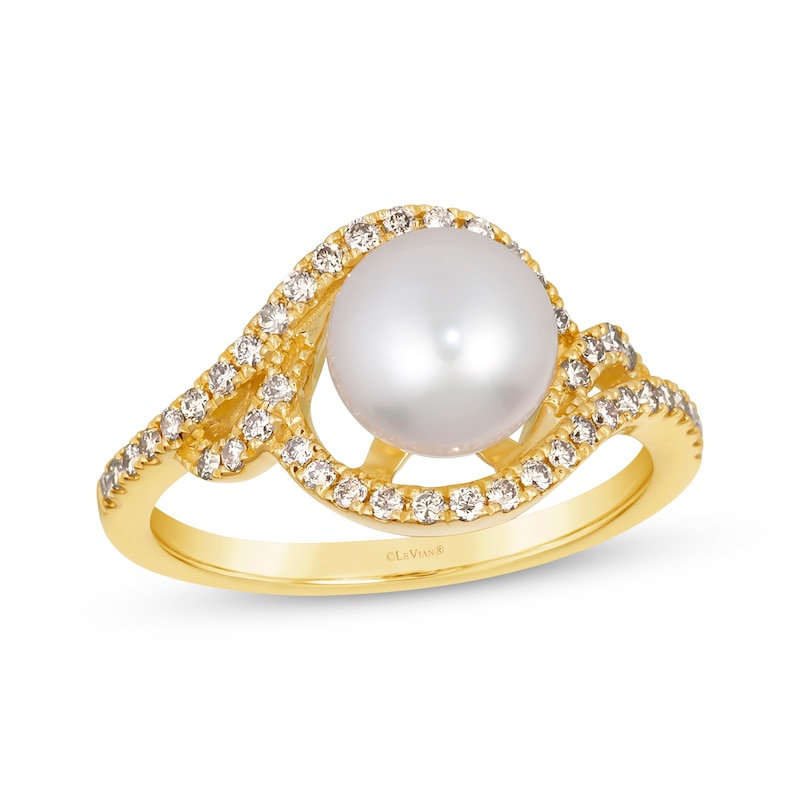 Le Vian Cultured Pearl Swirl Ring 1/3 ct tw Diamonds 14K Honey Gold