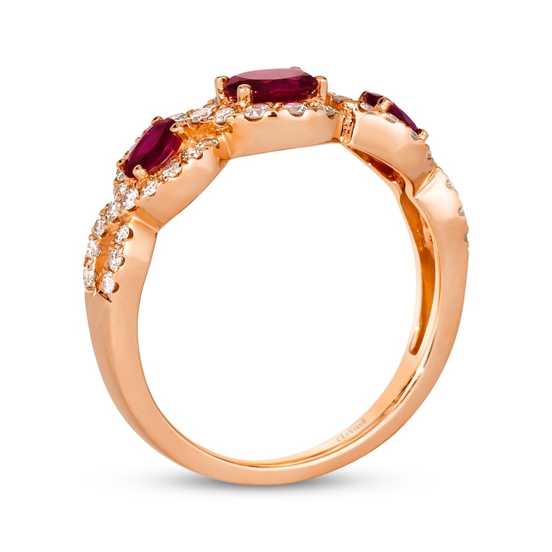Le Vian Ruby Three-Stone Ring 3/8 ct tw Diamonds 14K Strawberry Gold