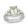 Thumbnail Image 1 of Neil Lane Emerald-Cut Green Quartz, Diamond & Akoya Cultured Pearl Bridal Set 1/2 ct tw 14K White Gold