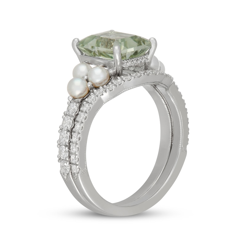 Main Image 2 of Neil Lane Emerald-Cut Green Quartz, Diamond & Akoya Cultured Pearl Bridal Set 1/2 ct tw 14K White Gold