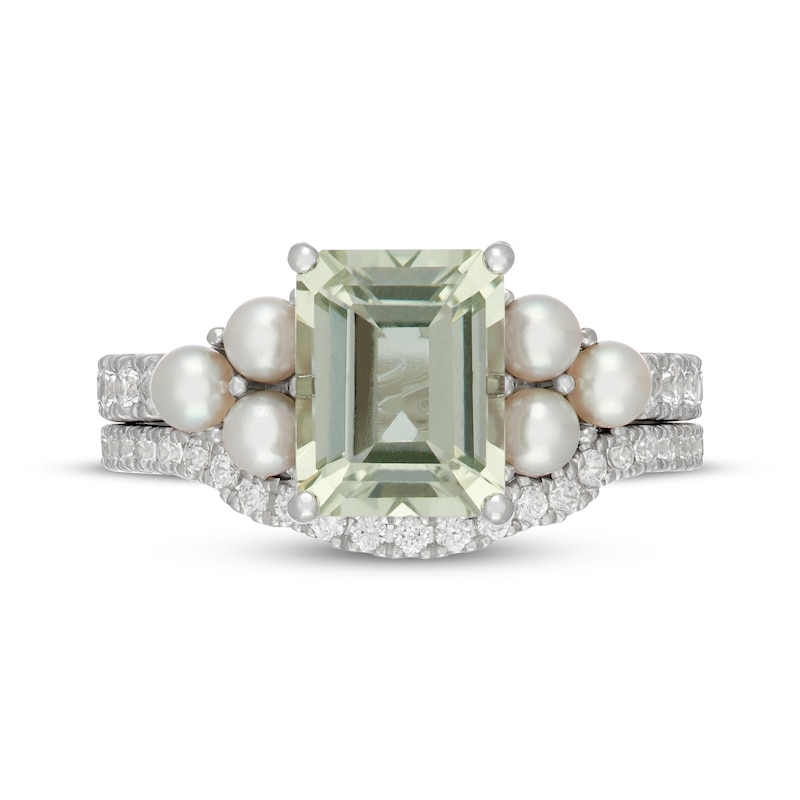 Main Image 3 of Neil Lane Emerald-Cut Green Quartz, Diamond & Akoya Cultured Pearl Bridal Set 1/2 ct tw 14K White Gold