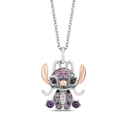 Disney Treasures Lilo & Stitch "Angel" Amethyst, Pink Sapphire & Diamond Necklace Sterling Silver & 10K Rose Gold 19"