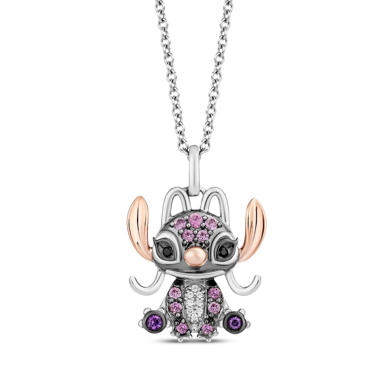 Main Image 1 of Disney Treasures Lilo & Stitch &quot;Angel&quot; Amethyst, Pink Sapphire & Diamond Necklace Sterling Silver & 10K Rose Gold 19&quot;