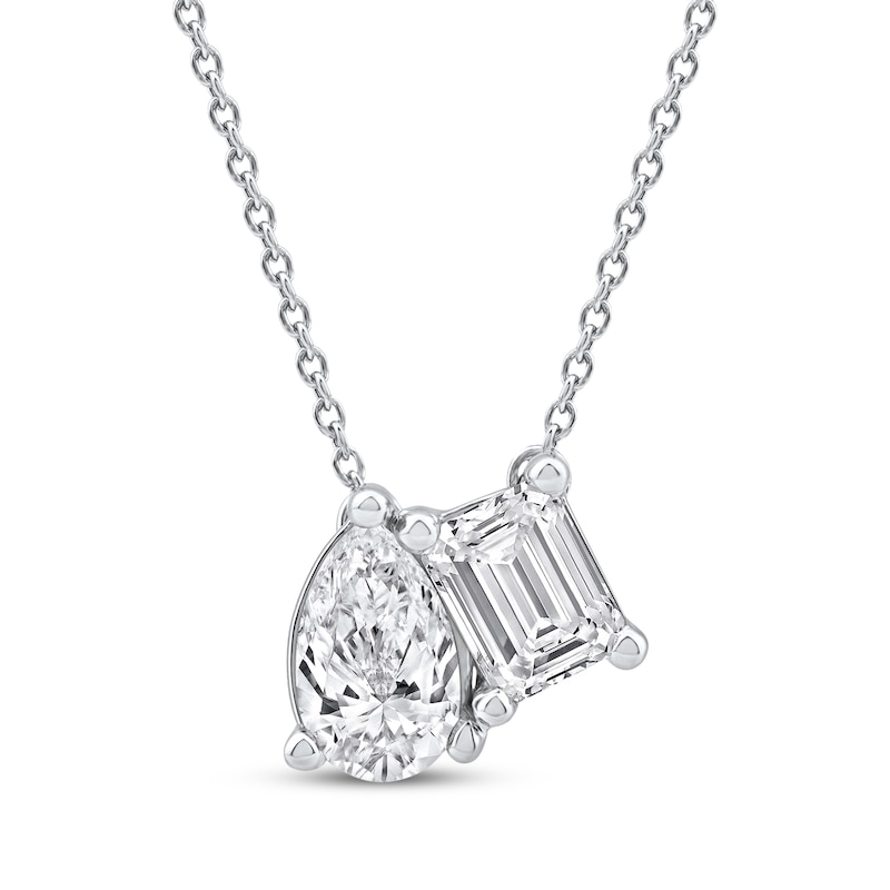 Toi et Moi Emerald-Cut & Pear-Shaped Necklace 1 ct tw 14K White Gold 18"