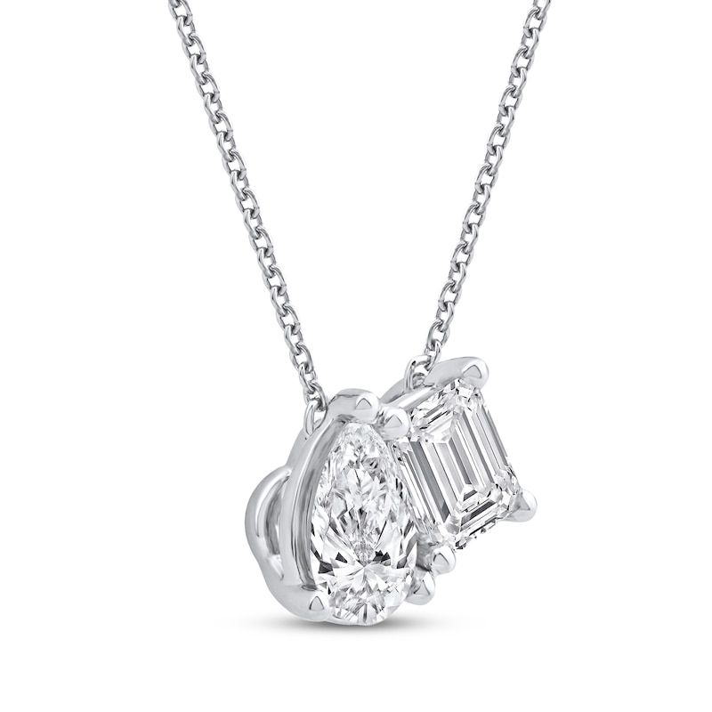Main Image 2 of Toi et Moi Lab-Grown Diamond Emerald-Cut & Pear-Shaped Necklace 1 ct tw 14K White Gold 18&quot;