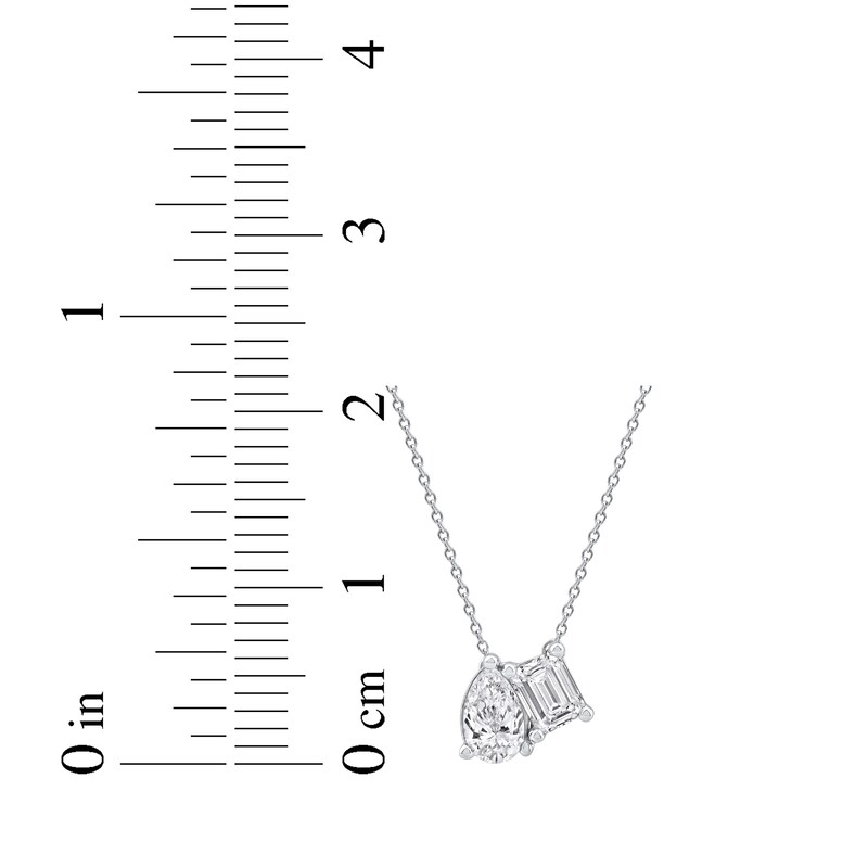 Main Image 4 of Toi et Moi Lab-Grown Diamond Emerald-Cut & Pear-Shaped Necklace 1 ct tw 14K White Gold 18&quot;