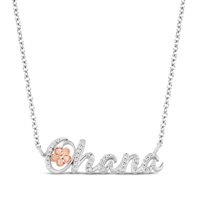 Disney Treasures Lilo & Stitch "Ohana" Diamond Necklace 1/10 ct tw Sterling Silver & 10K Rose Gold  18"