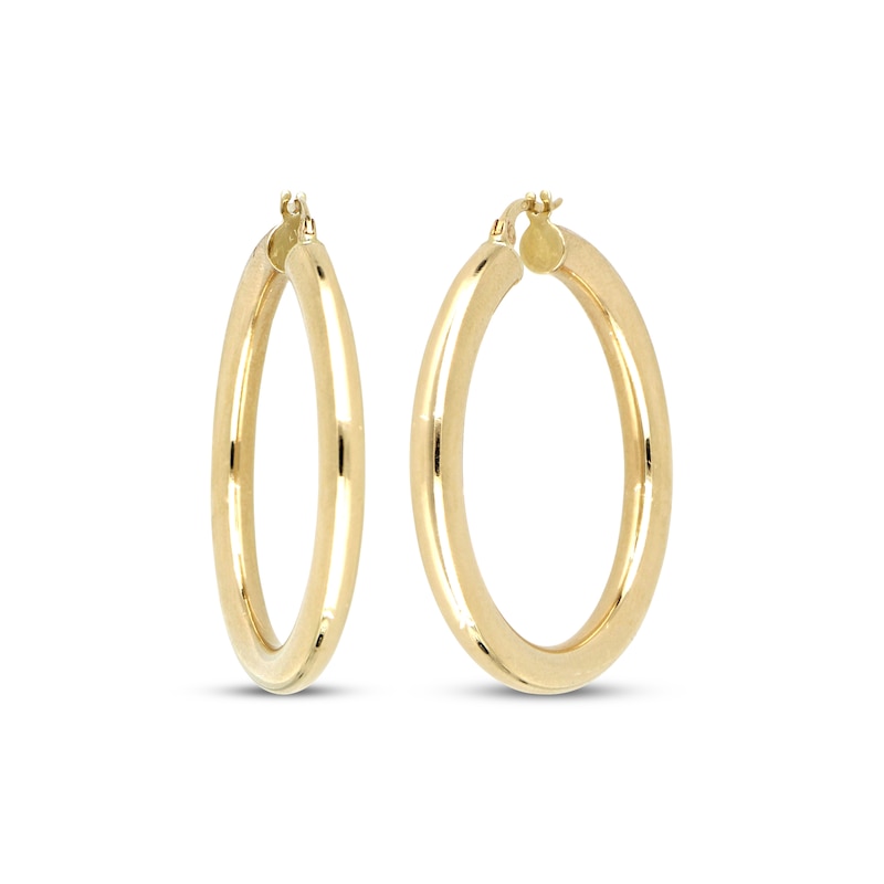 Main Image 1 of Polished Round Tube Hoop Earrings 10K Yellow Gold 30mm