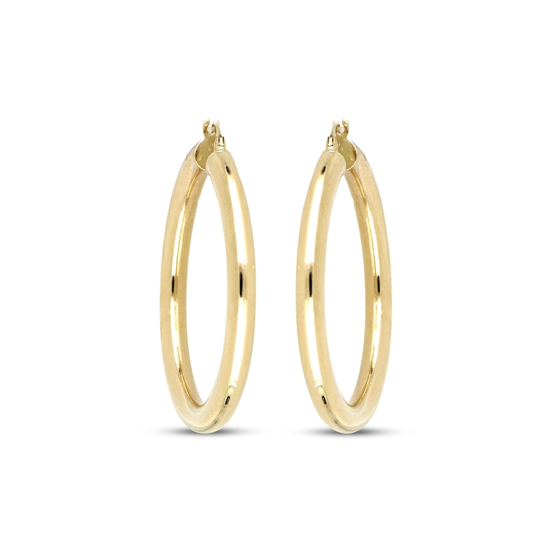 Polished Round Tube Hoop Earrings 10K Yellow Gold 30mm