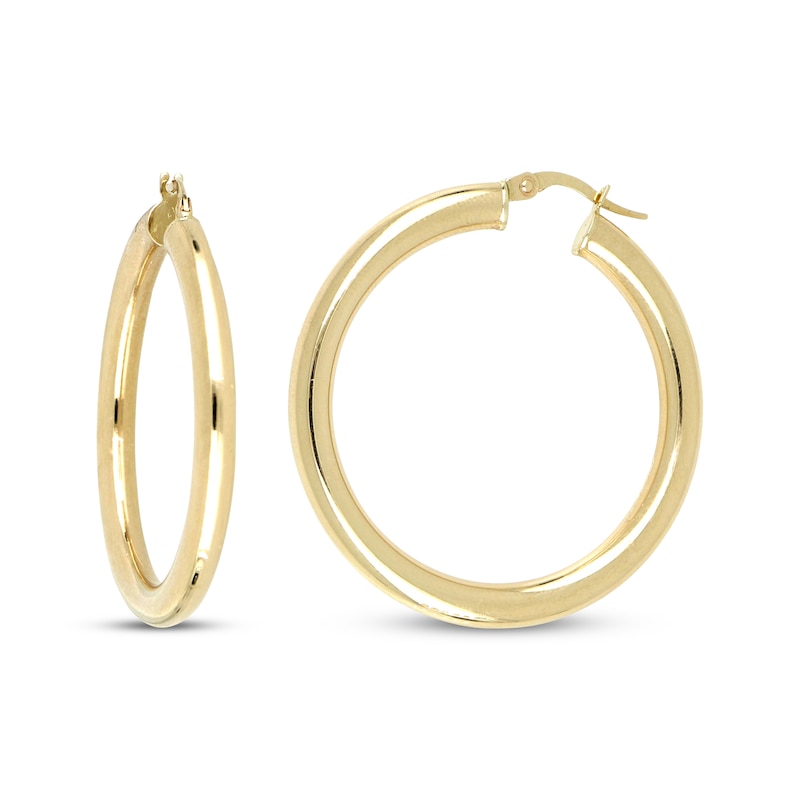 Polished Round Tube Hoop Earrings 10K Yellow Gold 30mm