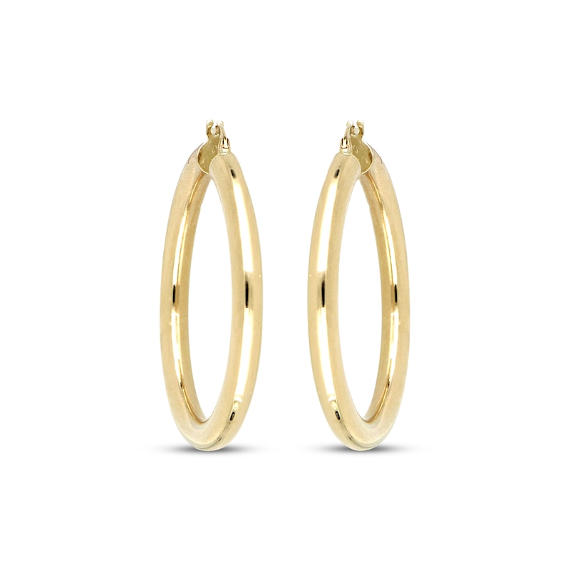 Main Image 2 of Polished Round Tube Hoop Earrings 10K Yellow Gold 40mm
