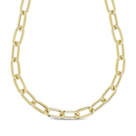 Paperclip Chain Necklace Hollow 10K Yellow Gold 18"