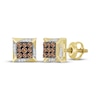 Thumbnail Image 0 of Men's Brown & White Multi-Diamond Square Stud Earrings 1/4 ct tw 10K Yellow Gold